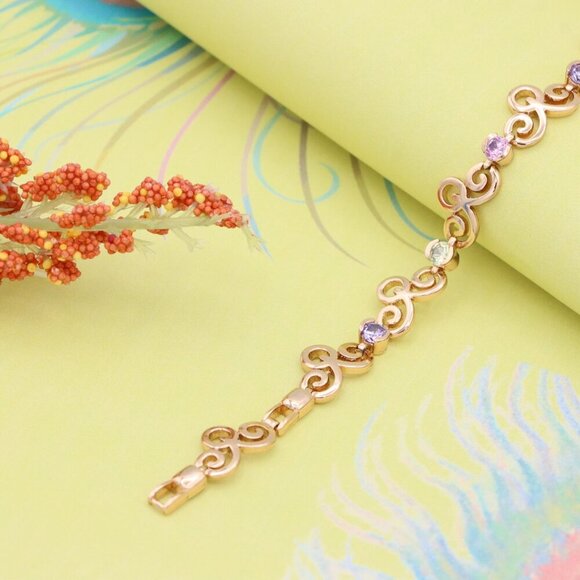 Elegant Rose Gold Bracelet with Multicolor Stones, XPBL0690 - Picture 6 of 12